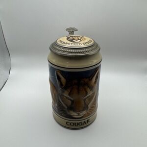 Vintage Budweiser, Cougar Endangered Species Lidded  Stein 1994 , Handcrafted,